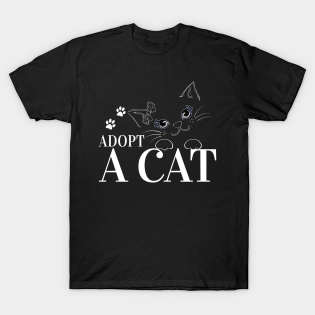 Adopt A Cat - White Cat T-Shirt by CatHook